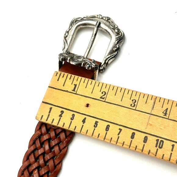 Fossil Vintage Western Concho Belt Brown Leather Basketweave Woven SIZE MEDIUM